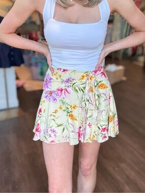 Olivaceous Chelsie Butter Floral Wrap Mini Skirt